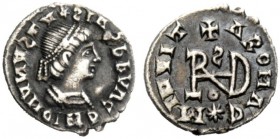 THE OSTROGOTHS 
 Theoderic, 493-526 
 Pseudo-Imperial Coinage. In the name of Anastasius, 491-518 . Quarter siliqua, Mediolanum 493-526, AR 0.79 g. ...