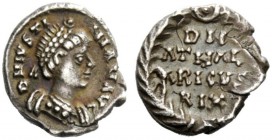 THE OSTROGOTHS 
 Athalaric, 526-534 
 Pseudo-Imperial Coinage. In the name of Justinian I, 527-565 . Quarter siliqua, Roma 526-534, AR 0.72 g. DN IV...