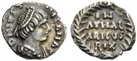 THE OSTROGOTHS 
 Athalaric, 526-534 
 Pseudo-Imperial Coinage. In the name of Justinian I, 527-565 . Quarter siliqua, Roma 526-534, AR 0.67 g. DN IV...