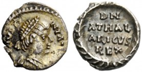 THE OSTROGOTHS 
 Athalaric, 526-534 
 Pseudo-Imperial Coinage. In the name of Justinian I, 527-565 . Quarter siliqua, Roma 526-534, AR 0.72 g. [DN I...