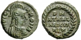 THE OSTROGOTHS 
 Athalaric, 526-534 
 Pseudo-Imperial Coinage. In the name of Justinian I, 527-565 . Decanummium, Roma 526-534, Æ 3.72 g. INVIC – TA...