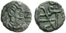 THE OSTROGOTHS 
 Athalaric, 526-534 
 Pseudo-Imperial Coinage. In the name of Justinian I, 527-565 . Nummus, Roma 526-534, Æ 0.65 g. […] – NI Pearl-...