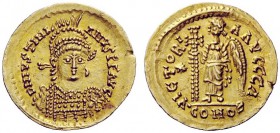 THE OSTROGOTHS 
 Athalaric, Theodahad and Witigis, 526-540 
 Pseudo-Imperial Coinage. In the name of Justinian I, 527-565 . Solidus, Roma (?) circa ...