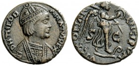 THE OSTROGOTHS 
 Theodahad, 534-536 
 Pseudo-Imperial Coinage. In the name of Justinian I, 527-565. Follis (40 nummi), Roma 534-536, Æ 9.34 g. DN TH...