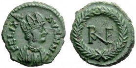THE OSTROGOTHS 
 Municipal Coinage of Ravenna, 536-553 
 Decanummium, Ravenna 536-554, Æ 2.86 g. FELIX R – AVENNA Mural-crowned and draped bust r. R...