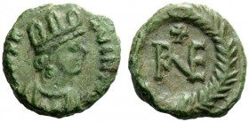 THE OSTROGOTHS 
 Municipal Coinage of Ravenna, 536-553 
 Decanummium, Ravenna 536-554, Æ 2.57 g. FELIX R – AVENNA Mural-crowned and draped bust r., ...