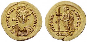 THE OSTROGOTHS 
 Witigis, 536-540 
 Pseudo-Imperial Coinage. In the name of Justinian I, 527-565. Solidus, Ravenna 536-540, AV 4.36 g. DN IVSTINI – ...