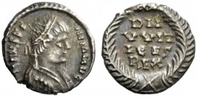 THE OSTROGOTHS 
 Witigis, 536-540 
 Pseudo-Imperial Coinage. In the name of Justinian I, 527-565. Half siliqua, Ravenna 536-540, AR 1.47 g. DN IVSTI...
