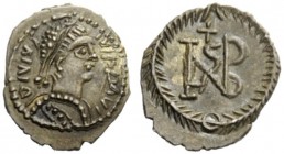 THE OSTROGOTHS 
 Hildebard, 540-541 
 Pseudo-Imperial Coinage. In the name of Justinian I, 527-565. Quarter siliqua, Roma 540-541, AR 0.34 g. D IVIV...