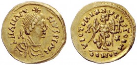 THE OSTROGOTHS 
 Baduila, 541-552 
 Pseudo-Imperial Coinage. In the name of Anastasius, 491-518 . Tremissis, Ticinum 549/550-552, AV 1.45 g. DN ANAS...
