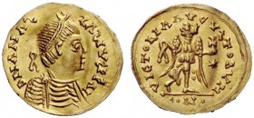 THE OSTROGOTHS 
 Baduila, 541-552 
 Pseudo-Imperial Coinage. In the name of Anastasius I, 491-518 . Tremissis, Ticinum circa 549/550-552, AV 1.48 g....