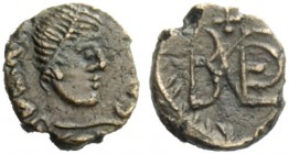 THE OSTROGOTHS 
 Baduila, 541-552 
 Pseudo-Imperial Coinage. In the name of Anastasius, 491-518 . Nummus, Ticinum 541-552, Æ 1.14 g. DN AN […] Pearl...