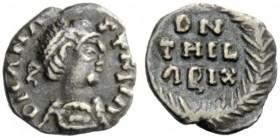 THE OSTROGOTHS
Theia, 552-553
Pseudo-Imperial Coinage. In the name of Anastasius, 491-518. Quarter siliqua, Ticinum 552, AR 0.63 g. DN ANA – STASIII...