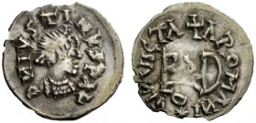 THE GEPIDS 
 Pseudo-Imperial Coinage. In the name of Justin, 518-526 . Quarter siliqua, Sirmium 518-526, AR 0.66 g. DN IVSTINVS P AV Pearl-diademed, ...