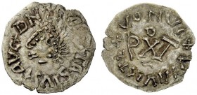 THE GEPIDS 
 Pseudo-Imperial Coinage. In the name of Anastasius, 491-518 . Quarter siliqua, Sirmium 491-518, AR 0.76 g. DN […]TASIVSI AVC Pearl-diade...