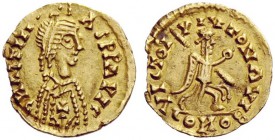 THE VISIGOTHS 
 Pseudo-Imperial Coinage. In the name of Anastasius I, 491-518. Tremissis, Tolouse or Narbonne (?) late 5th century, AV 1.41 g. DN AIT...