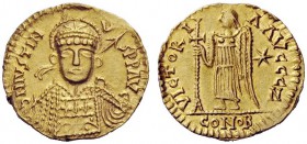 THE VISIGOTHS 
 Pseudo-Imperial Coinage. In the name of Justin I, 518-527. Solidus, Narbonne (?) mid 6th century, AV 4.42 g. DN IVSTINI – V – S PP AV...