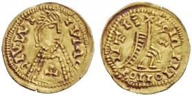 THE VISIGOTHS 
 Leovigild, 572-586 
 Pseudo-Imperial Coinage. Tremissis, Toledo 572-586, AV 1.13 g. CIVWI – IVIAC Pearl-diademed, draped and cuirass...