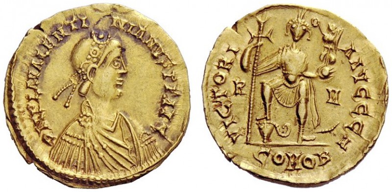 THE BURGUNDIANS 
 Pseudo-Imperial Coinage. In the name of Valentinian III, 425-...