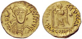 THE FRANKS 
 Clovis, 481-511 
 Pseudo-Imperial Coinage. In the name of Anastasius, 491-518 . Solidus, uncertain mint 481-511, AV 4.40 g. DN ANAST – ...