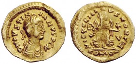 THE FRANKS 
 Theodebert I, 534 – 548 
 Pseudo-Imperial Coinage. In the name of Justinian I, 527-565. Tremissis, uncertain mint 527-565, AV 1.42 g. D...