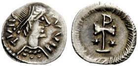 THE LOMBARDS 
 Lombardy 
 Pseudo-Imperial Coinage . In the name of Justinian I, 527-565. Half siliqua or quarter siliqua, Sirmium (?) circa 568-690,...