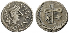 THE LOMBARDS 
 Lombardy 
 Pseudo-Imperial Coinage . In the name of Justinian I, 527-565. Half siliqua or quarter siliqua, circa 568-690, Sirmium (?)...