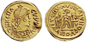 THE LOMBARDS 
 Lombardy 
 Pseudo-Imperial Coinage . In the name of Heraclius, 610-641. Tremissis circa 620-700, AV 1.43 g. CUHCPA – CVVVV AVI Pearl-...