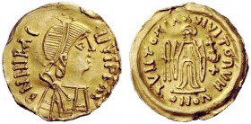 THE LOMBARDS 
 Tuscany 
 Pseudo-Imperial Coinage . In the name of Heraclius, 610-641. Tremissis circa 620-700, AV 1.41 g. DN HIRAC – IIVI PP AV Pear...