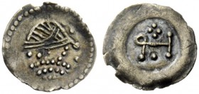 THE LOMBARDS 
 Tuscany 
 Pseudo-Imperial Coinage . In the name of Heraclius, 610-641. Half siliqua circa 620-700, AR 0.25 g. Pearl-diademed, draped ...