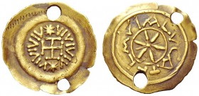 THE LOMBARDS 
 Luca, 700-749 
 Autonomous municipal coinage. Tremissis circa 700-749, AV 1.29 g. + FLAVIA LVCA Six rayed star. Rev. * VIVIVIV * VIVI...