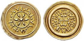 THE LOMBARDS 
 Luca, 700-749 
 Autonomous municipal coinage. Tremissis circa 700-749, AV 1.38 g. + FLAVIA LVCA Six rayed star. Rev. &#159; VIVIVIVIV...