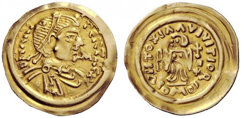 THE LOMBARDS 
 Aripert I, 652-661 
 Tremissis 652-661, AV 1.24 g. DN ARI – PER...
