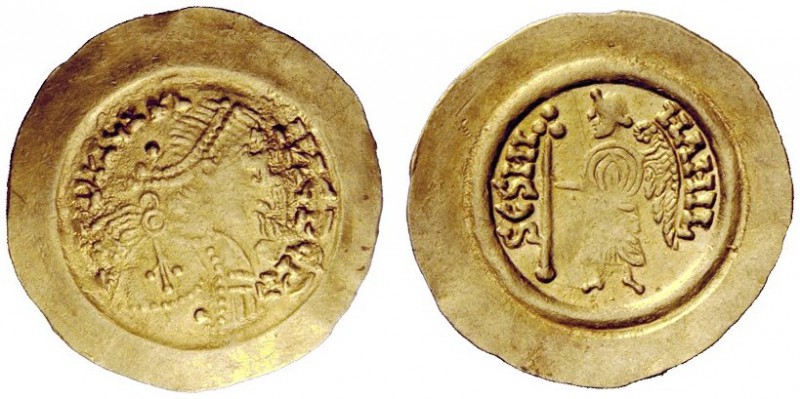 THE LOMBARDS 
 Cunipert I, 680-700 
 Tremissis 680-700, AV 1.37 g. DN CVN – IN...