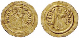 THE LOMBARDS 
 Aripert II, 700-712 
 Tremissis 700-712, AV 1.36 g. DN AR – IPES RX (RX ligate) Pearl-diademed, draped and cuirassed bust r.; in r. f...