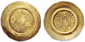 THE LOMBARDS 
 Liutprand, 717-744 
 Tremissis 717-744, AV 1.12 g. (…) – PRIR Pearl-diademed, draped and cuirassed bust r.; in r. field, T. Rev. SCS ...
