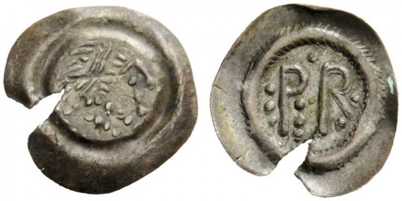 THE LOMBARDS 
 Unscribed with monogram of PER (for Pectarit, 672-688) 
 Half s...