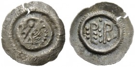 THE LOMBARDS 
 Unscribed with monogram of PER (for Pectarit, 672-688) 
 Half siliqua end 7th century, AR 0.30 g. Diademed head r. Rev. PERX (monogra...