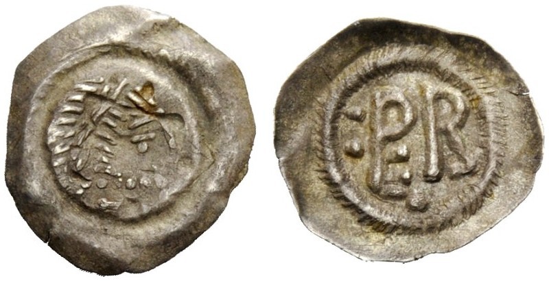 THE LOMBARDS 
 Unscribed with monogram of PER (for Pectarit, 672-688) 
 Half s...