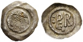THE LOMBARDS 
 Unscribed with monogram of PER (for Pectarit, 672-688) 
 Half siliqua end 7th century, AR 0.33 g. Diademed head r. Rev. PERX (monogra...