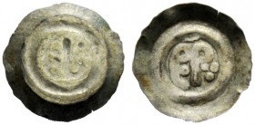 THE LOMBARDS 
 Unscribed with monogram of PER (for Pectarit, 672-688) 
 Half siliqua mid 8th century, AR 0.12 g. PERX (monogram). Rev. PERX (monogra...