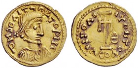 THE LOMBARDS 
 Early Anonymous Coinage 
 The Duchy of Beneventum 
 In the name of Constantine IV, 668-685 . Tremissis 662-706, AV 1.38 g. dN COAITT...