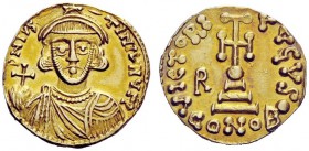 THE LOMBARDS 
 Romoald II, 706-731 
 In the name of Justinian II, 685-711 . Solidus 706-731, AV 3.94 g. DN IVS – TINIVNYGP Crowned, draped and beard...