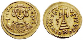 THE LOMBARDS 
 Gottschalk, 739-742 
 In the name of Leo III, 717-741 . Solidus 739-742, AV 4.03 g. DN L – PP VGVS Crowned, draped and bearded bust f...
