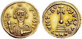 THE LOMBARDS 
 Liutprand, 751-758 
 With the title of Duke and in the name and types of Anastasius II, 713-715 . Solidus 757-758, AV 3.78 g. DN – + ...