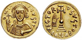 THE LOMBARDS 
 Interregnum, second half of 8th century 
 In the name of Justinian II, 685-711, with types of Anastasius II, 713-715 . Solidus 742-75...