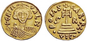 THE LOMBARDS 
 Grimoald III, 788-806 
 With the title of Duke and with Charlemagne . Solidus 788-792, AV 3.79 g. GRIM – + – VAL DX (DX monogram) Cro...