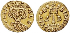 THE LOMBARDS 
 Grimoald III, 788-806 
 With the title of Princeps . Tremissis 792-806, AV 1.18 g. GRIM – + – VAL D Crowned, draped and bearded bust ...