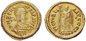 UNATTRIBUTED COINS OF THE GERMAN TRIBES 
 Pseudo-Imperial Coinage. In the name of Zeno, 474-491 . Solidus, uncertain mint 476-493, AV 4.19 g. DN ZENO...