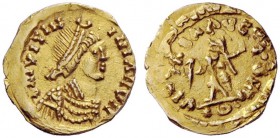 UNATTRIBUTED COINS OF THE GERMAN TRIBES 
 Pseudo-Imperial Coinage. In the name of Justinian I, 527-565. Tremissis, uncertain mint mid 6th century, AV...